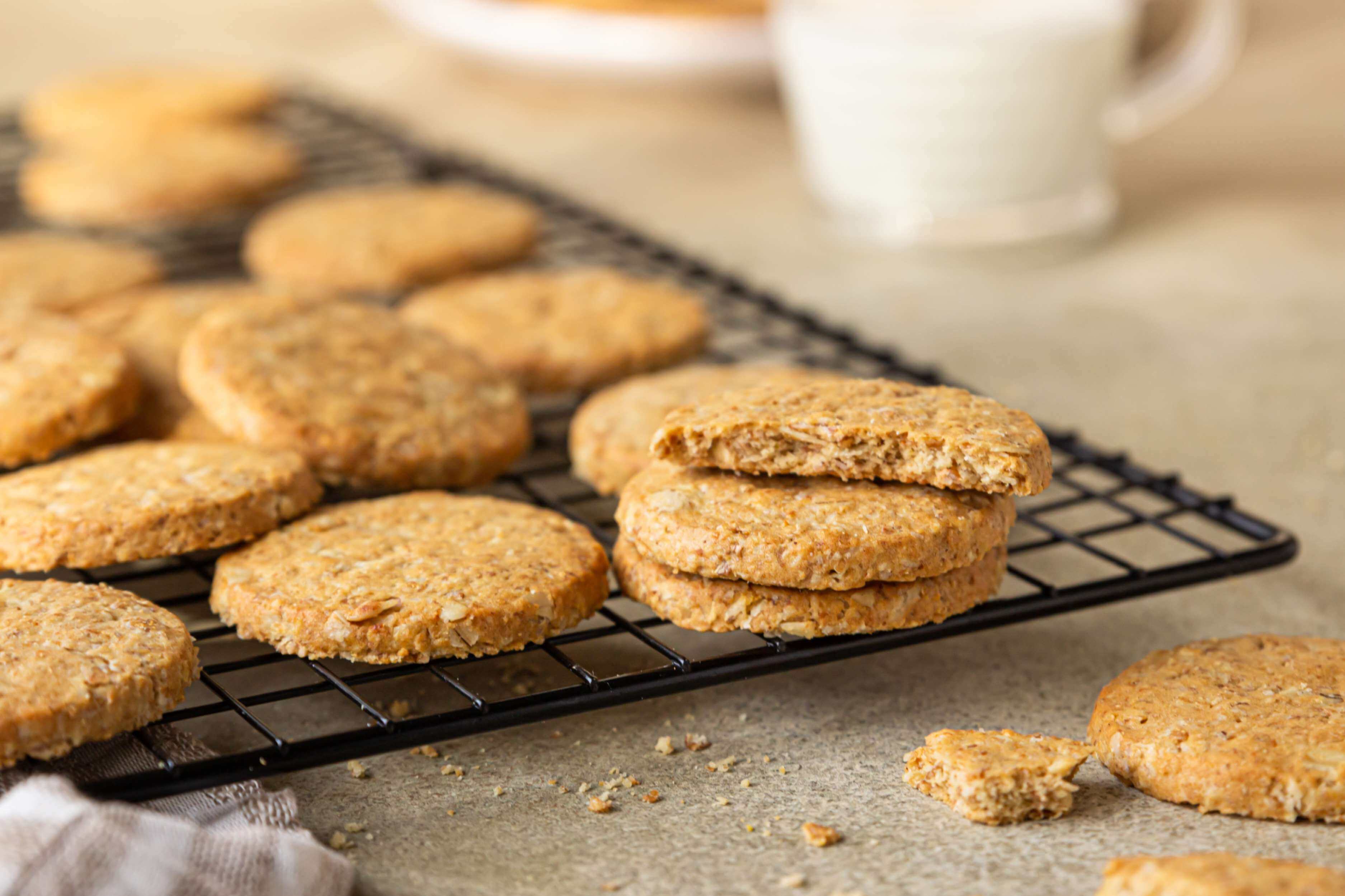 A close up of cookies on a cooling rack