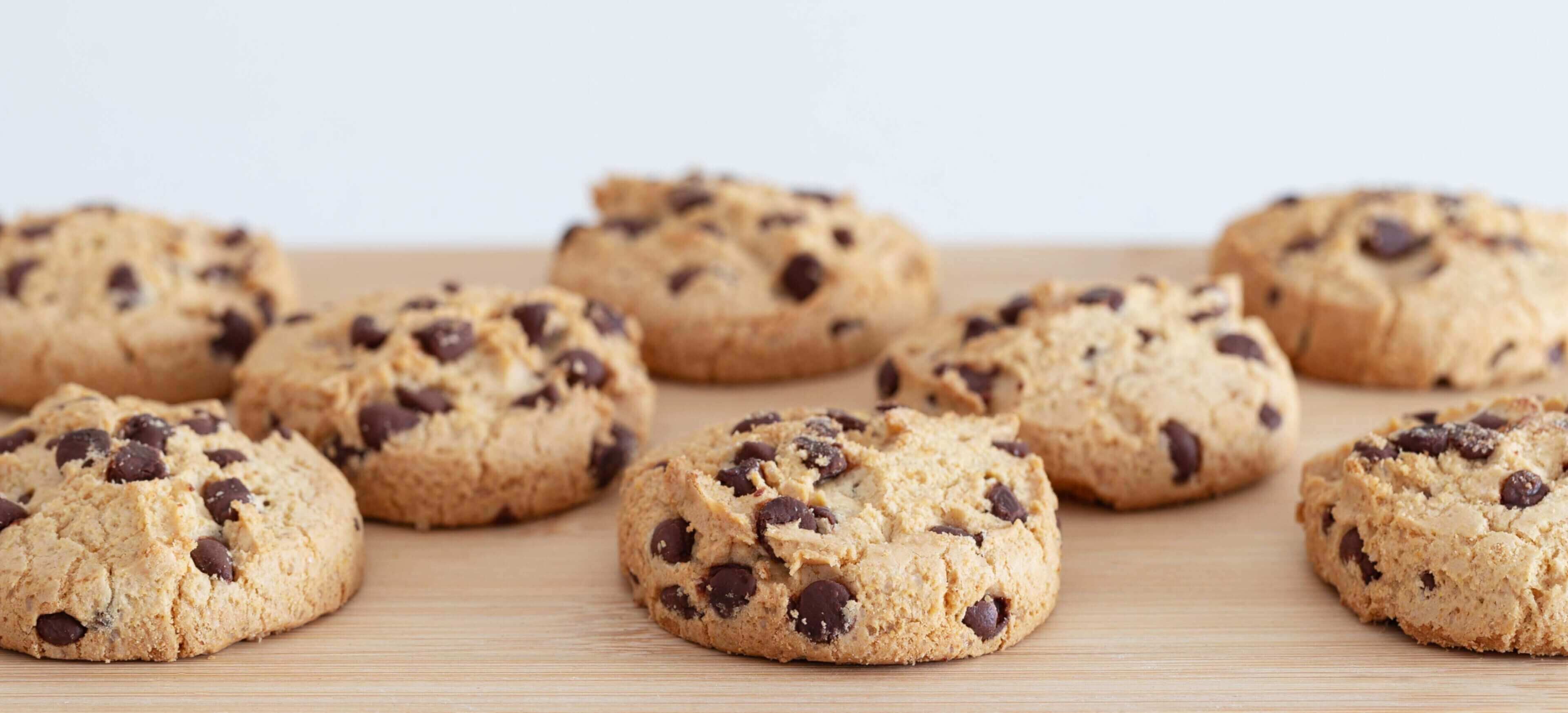 A close up of cookies on a wooden surface