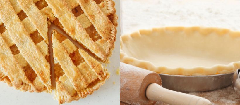 Photos of a pie crust being made (and finished), one of the website's gluten free baking recipes.